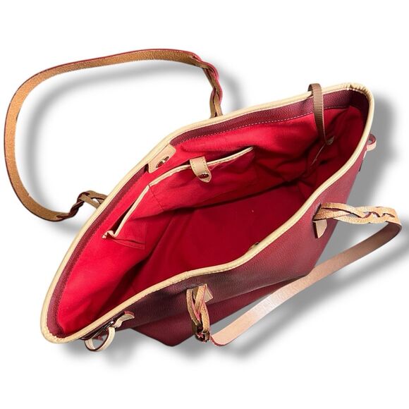 Dooney & Bourke Eva Bailey Travel Tote Cranberry Red Pebble Leather Shoulder Bag - Picture 7 of 12